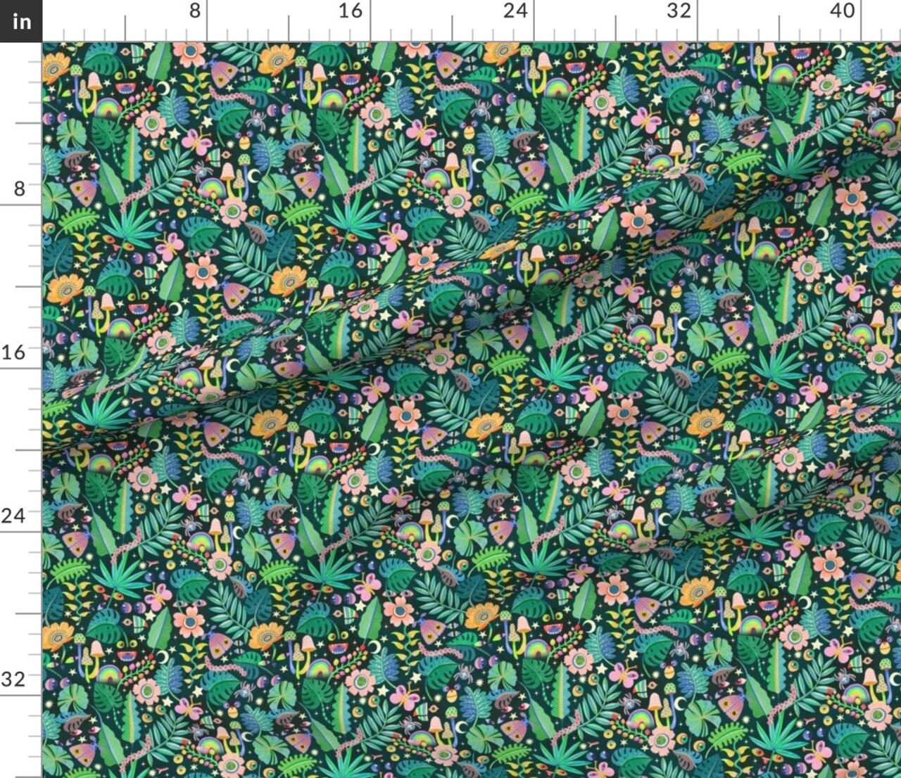 Whimsical Floral Trippy Psychedelic Jungle Tropical Custom Printed Fabric by Spoonflower Various Fabrics by the Yard or Fat Quarter